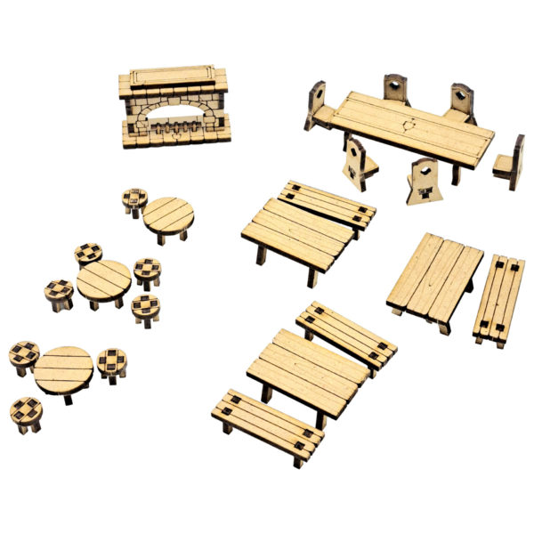 Accessoires d'auberge : chaises & tables